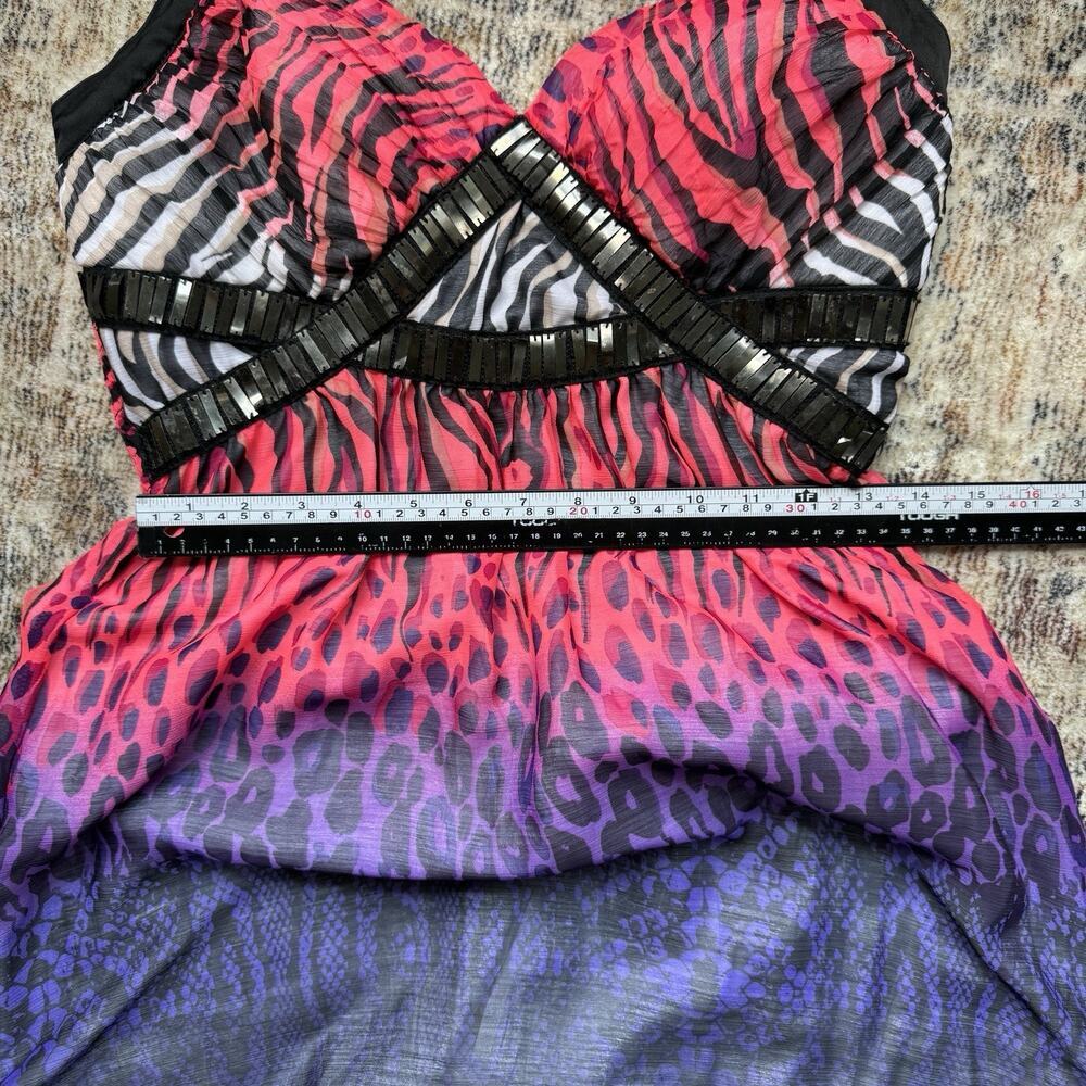2B Bebe Animal Print Babydoll Maxi Dress Sz L Maximalism Y2K 2000s Halter Lined‎ - Picture 10 of 11